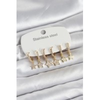 316L Çelik Gold Renk 6'lı Set Yıldız Model Kadın Küpe - TJ-BKP11751