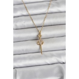 316L Çelik Zincir Gold Renk Kılıç Model Kadın Kolye TJ-BKO11028