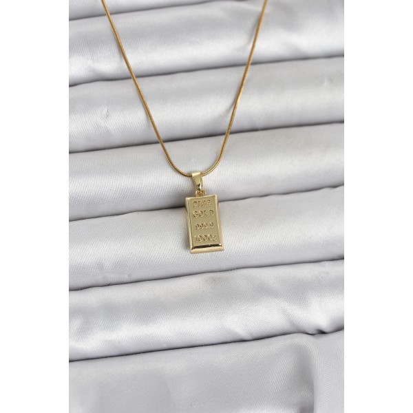 316L Çelik Zincir Gold Renk Külçe Model Kadın Kolye TJ-BKO11042