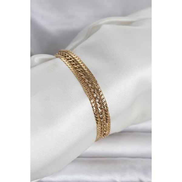 316L Çelik Gold Renk 3'lü Kadın Bileklik TJ-BB8384