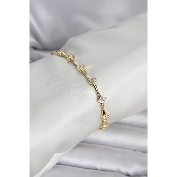 Pirinç Gold Renk Damla Model Zirkon Taşlı Kadın Bileklik TJ-BB8406