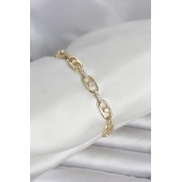 Pirinç Gold Renk Zirkon Taşlı Kadın Bileklik TJ-BB8409