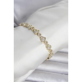 Pirinç Gold Renk Zirkon Taşlı Kalp Model Kadın Bileklik TJ-BB8431