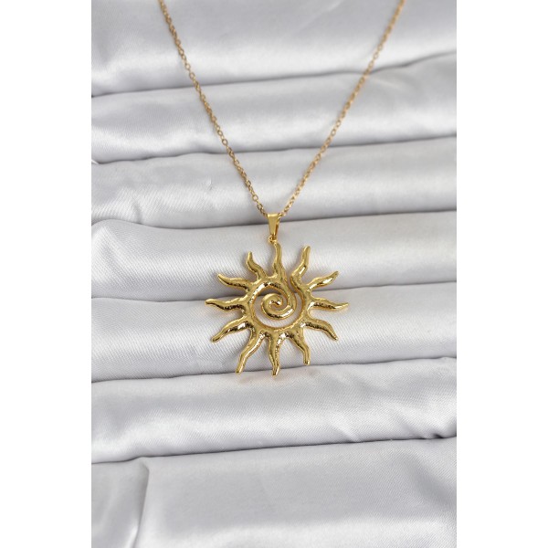 316L Çelik Gold Renk Bohem Güneş Model Kadın Kolye TJ-BKO11047