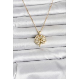 316L Çelik Gold Renk Açılabilir Yonca Model Zirkon Taşlı Kadın Kolye TJ-BKO11048