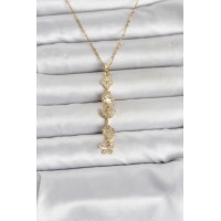 316L Çelik Gold Renk Şans Kolyesi Y Model Zirkon Taşlı Kadın Kolye TJ-BKO11050