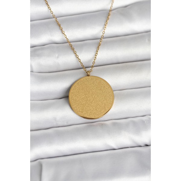 316L Çelik Gold Renk Ayetel Kürsi ve Allah Yazılı Kolye TJ-BKO11055
