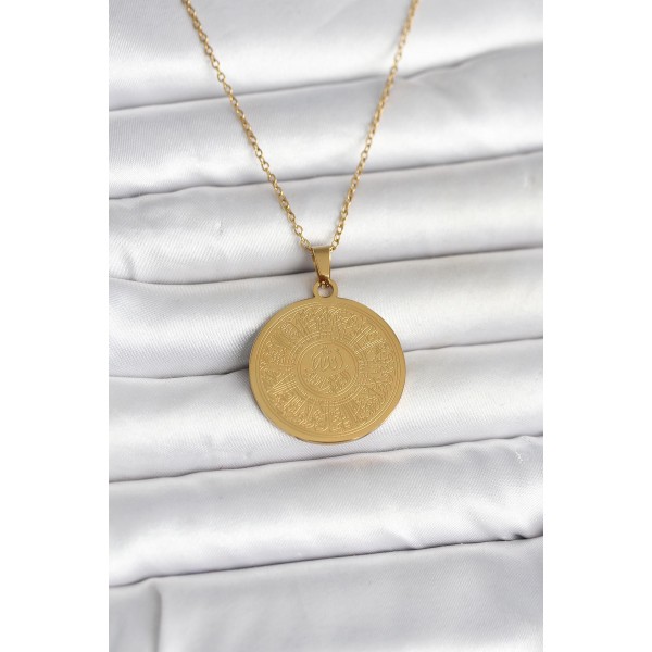 316L Çelik Gold Renk Ayetel Kürsi Yazılı Kolye TJ-BKO11059