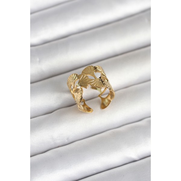 316L Çelik Gold Renk Yelpaze Model Kadın Yüzük TJ-BYK4159