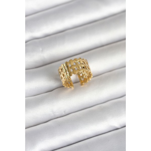 316L Çelik Gold Renk Hasır Model Kadın Yüzük TJ-BYK4161