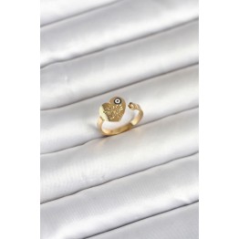316L Çelik Gold Renk Nazar Detaylı Kalp Model Kadın Yüzük TJ-BYK4167
