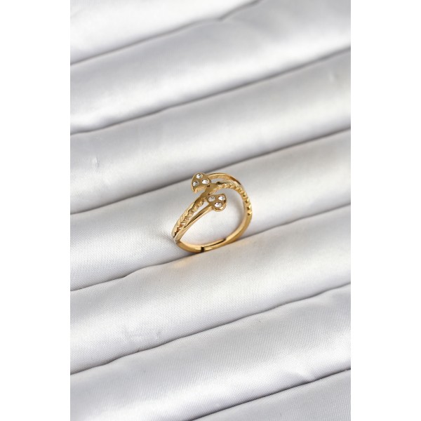 316L Çelik Gold Renk Zirkon Taşlı Kalp Model Kadın Yüzük TJ-BYK4168
