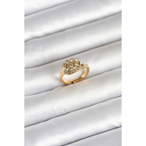 316L Çelik Gold Renk Zirkon Taşlı Kalp Model Kadın Yüzük TJ-BYK4169