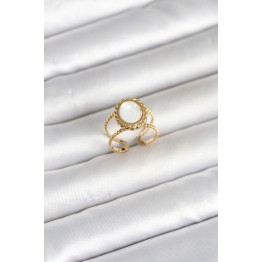 316L Çelik Gold Renk Sedefli Vintage Kadın Yüzük TJ-BYK4171