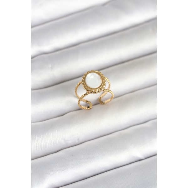 316L Çelik Gold Renk Sedefli Vintage Kadın Yüzük TJ-BYK4171