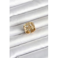 316L Çelik Gold Renk Geometrik Model Kadın Yüzük TJ-BYK4176