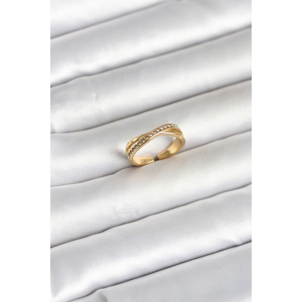 316L Çelik Gold Renk Zirkon Taşlı Kadın Yüzük TJ-BYK4180