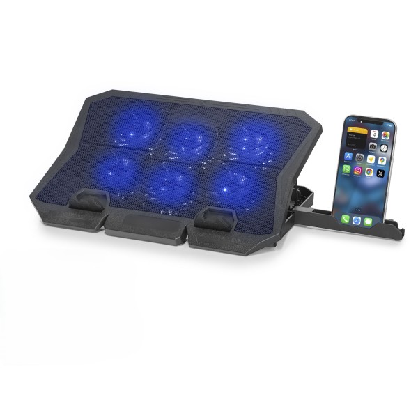 Laptop Soğutucu 6 Fan Led Telefon Standlı - Siyah HDX4254