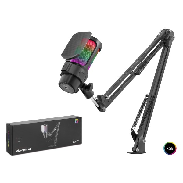 RGB Mikrofon Seti Boom Mikrofon Kolu Type-C 192kHz 24Bit Siyah M835B