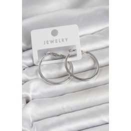 Gümüş Renk Pirinç Köşeli Kenar Halka 32 mm Kadın Küpe TJ-BKP11766