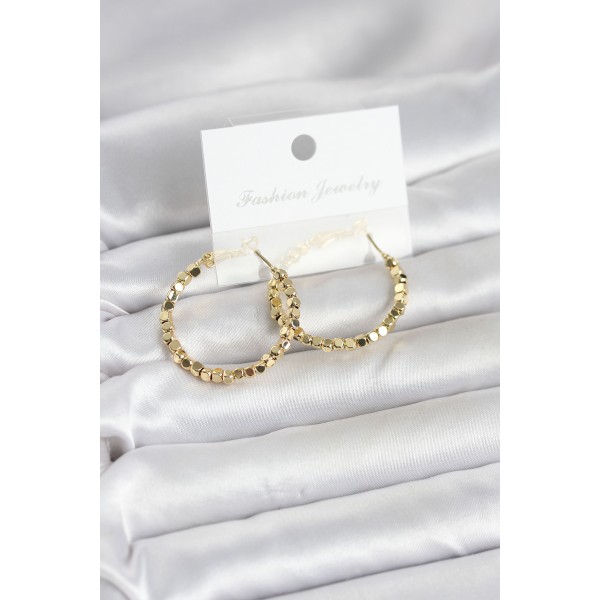 Pirinç Gold Renk Minimal Kare Halka Kadın Küpe TJ-BKP11775