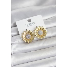 Papatya Model Zirkon Taşlı Pirinç Gold Renk Kadın Küpe TJ-BKP11779