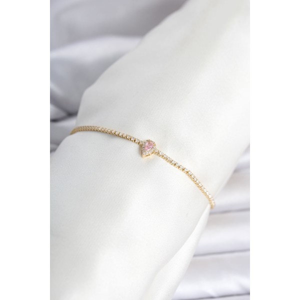 Pirinç Gold Renk Pembe Damla Model Su Yolu Kadın Bileklik TJ-BB8477