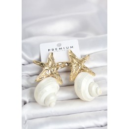 Doğal Deniz Kabuğu ve Gold Renk Yıldız Model Kadın Küpe TJ-BKP11793