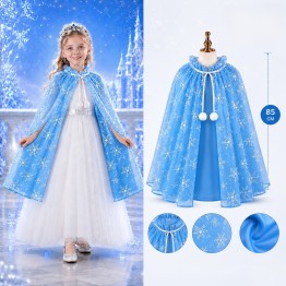 Kar Tanesi Desenli Mavi Elsa Pelerini - Astarlı Frozen Pelerini 85 cm