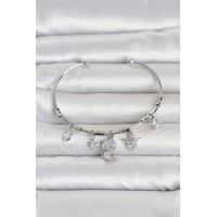 Gümüş Renk Pirinç Kedi Detaylı Charmlı Kadın Bileklik TJ-BB8481