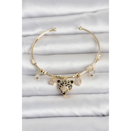 Pirinç Gold Renk Leopar Detaylı Charmlı Kadın Bileklik TJ-BB8490