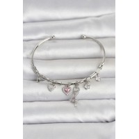 Pirinç Gümüş Renk Balerin Detay Charmlı Kadın Bileklik TJ-BB8491