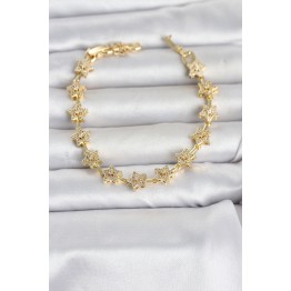 Pirinç Gold Renk Zirkon Taşlı Sıralı Yıldız Model Kadın Bileklik TJ-BB8493