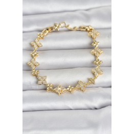 Pirinç Zirkon Taşlı Yonca Model Gold Renk Kadın Bileklik TJ-BB8494