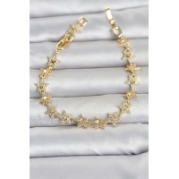 Sıralı Yıldız Model Zirkon Taşlı Gold Renk Pirinç Kadın Bileklik TJ-BB8496