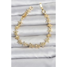 Sıralı Yıldız Model Zirkon Taşlı Gold Renk Pirinç Kadın Bileklik TJ-BB8496