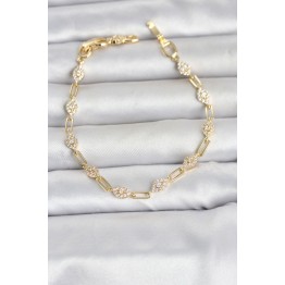 Gold Renk Zirkon Taşlı Ataç Zincir Model Kadın Bileklik TJ-BB8499