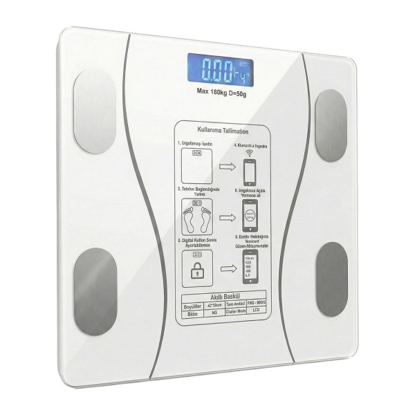 Bluetooth Dijital Baskül 180 Kg Cam Yüzey 2 Aaa Pil Beyaz BS260B