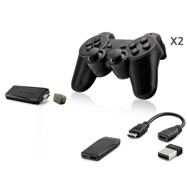 Retro Oyun Stick Hdmi Çift Gamepad Seti 2.4G Kablosuz - Siyah HD327