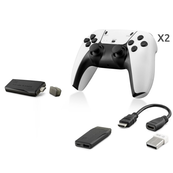 Retro Oyun Stick Hdmi Çift Gamepad Seti 2.4G Kablosuz - Beyaz HD331