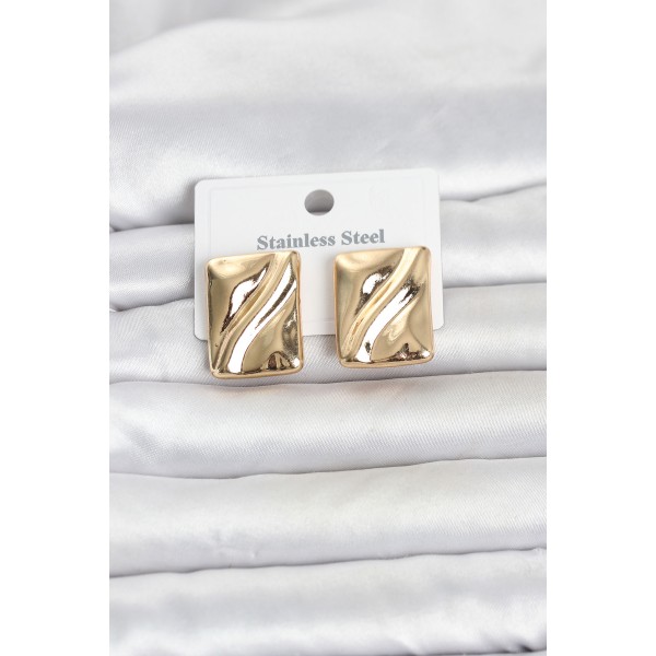 316L Çelik Gold Renk Plaka Model Kadın Küpe TJ-BKP11806