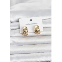 316L Çelik Gold Renk Desenli Yarım Halka Model Kadın Küpe TJ-BKP11807