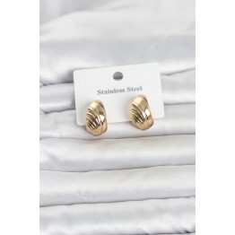 316L Çelik Gold Renk Desenli Yarım Halka Model Kadın Küpe TJ-BKP11807