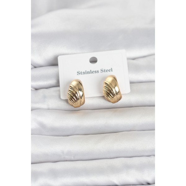 316L Çelik Gold Renk Desenli Yarım Halka Model Kadın Küpe TJ-BKP11807