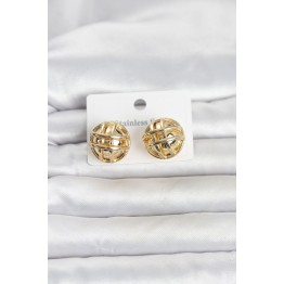 316L Çelik Gold Renk Desenli Top Model Kadın Küpe TJ-BKP11811