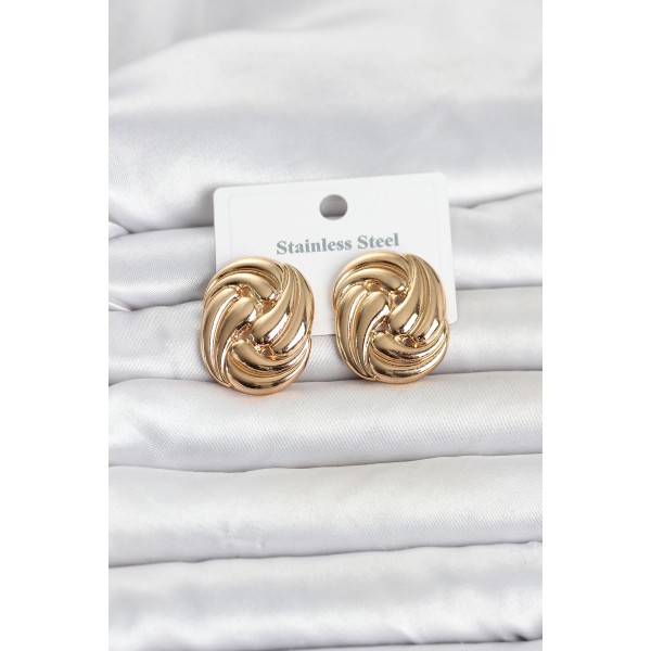 316L Çelik Gold Renk Motif Desen Model Kadın Küpe TJ-BKP11812
