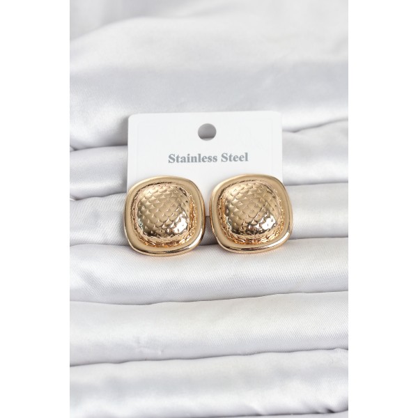 316L Çelik Gold Renk Düğme Model Kadın Küpe TJ-BKP11816