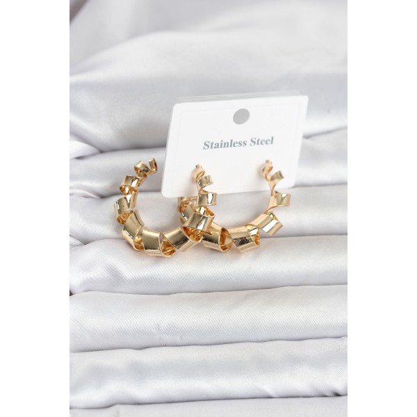 316L Çelik Gold Renk Spiral Halka Kadın Küpe TJ-BKP11823