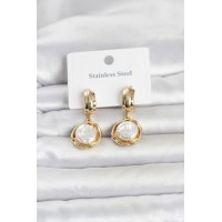 316L Çelik Gold Renk İnci Detaylı Kadın Küpe TJ-BKP11824