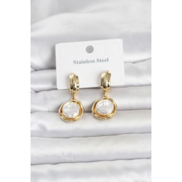 316L Çelik Gold Renk İnci Detaylı Kadın Küpe TJ-BKP11824